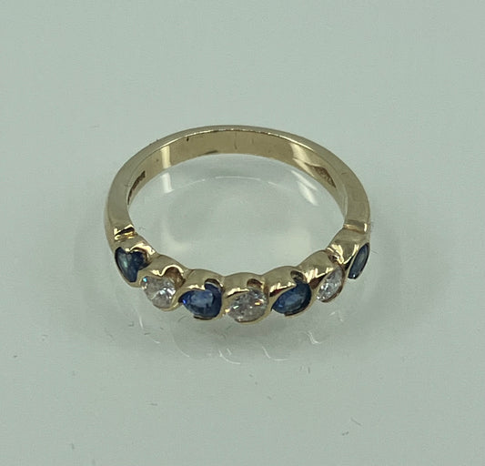9ct Gold Diamond & Sapphire half hoop ring