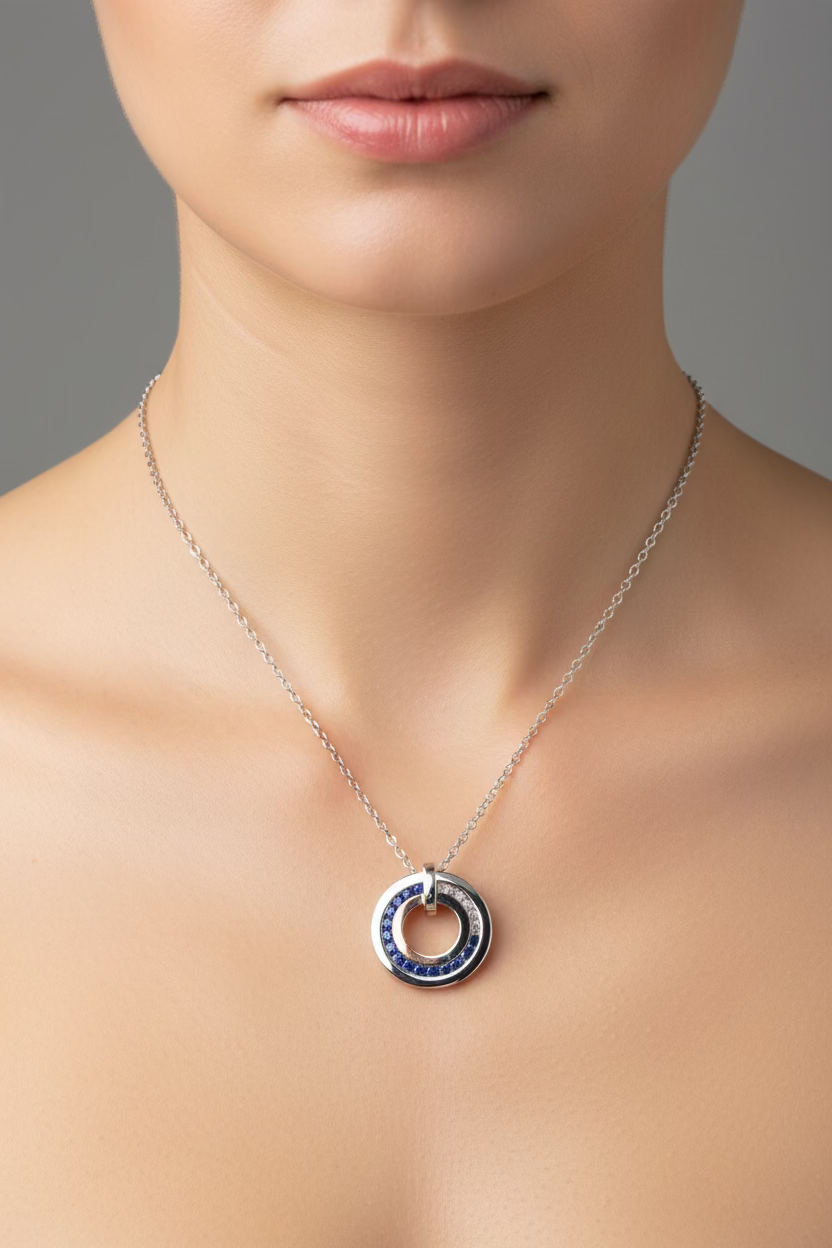 9ct white gold vari-hue sapphire pendant on accompanying chain