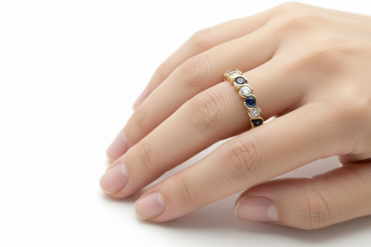 9ct Gold Diamond & Sapphire half hoop ring