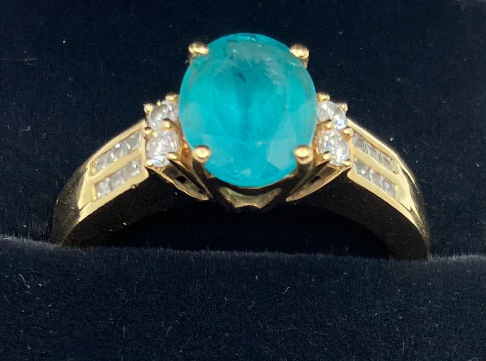 18ct Gold apatite & diamond cocktail ring