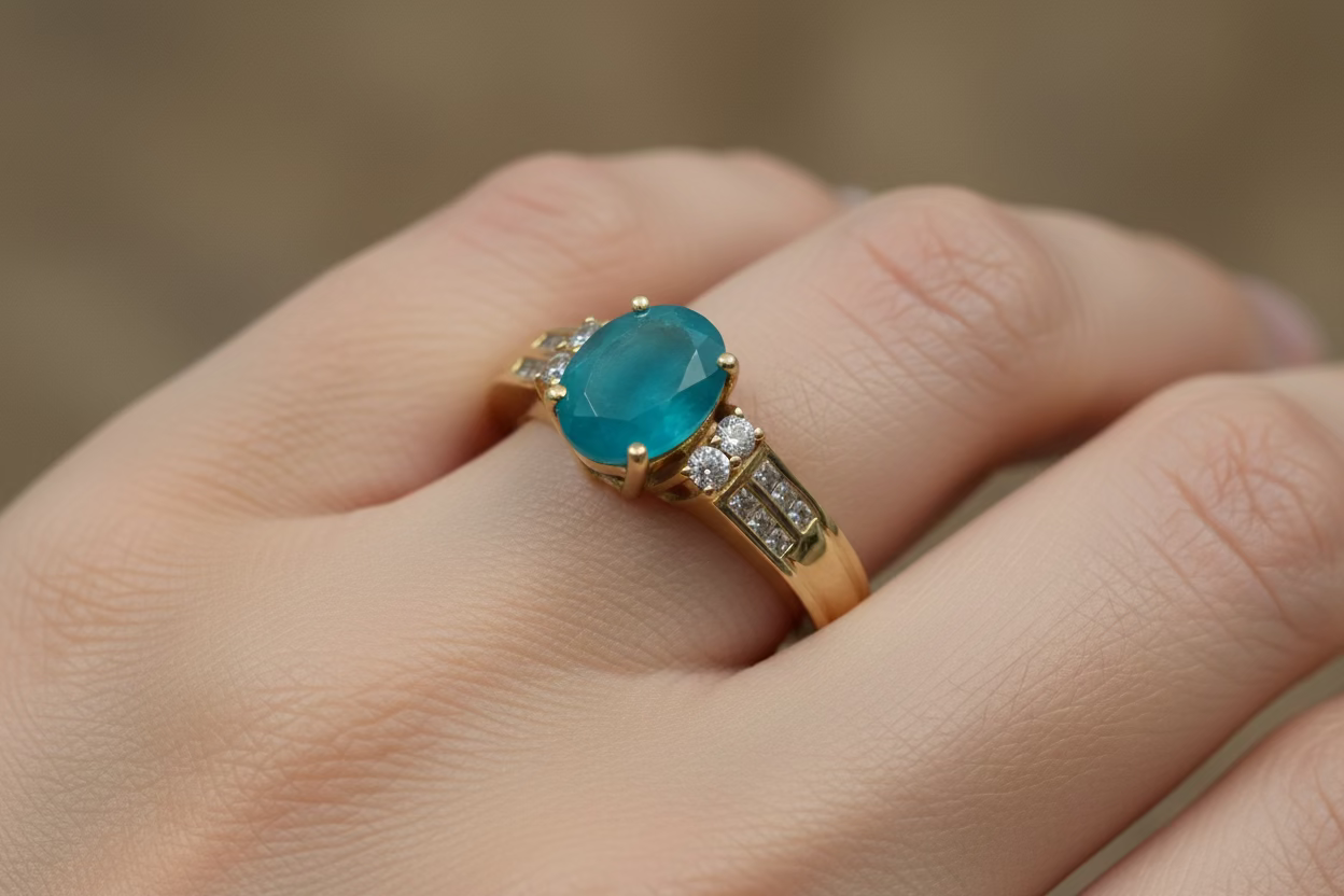 18ct Gold apatite & diamond cocktail ring