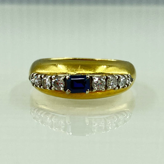 18ct gold bombé dress ring, with a sapphire & diamond tiara