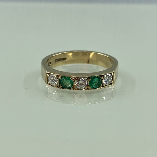 Emerald & diamond 9ct half-hoop ring