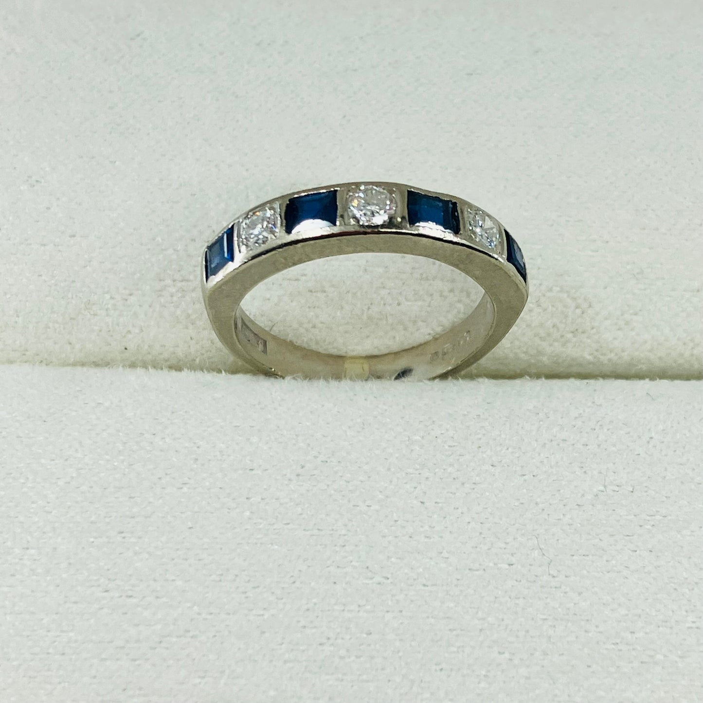 18ct White gold sapphire & diamond half-hoop ring