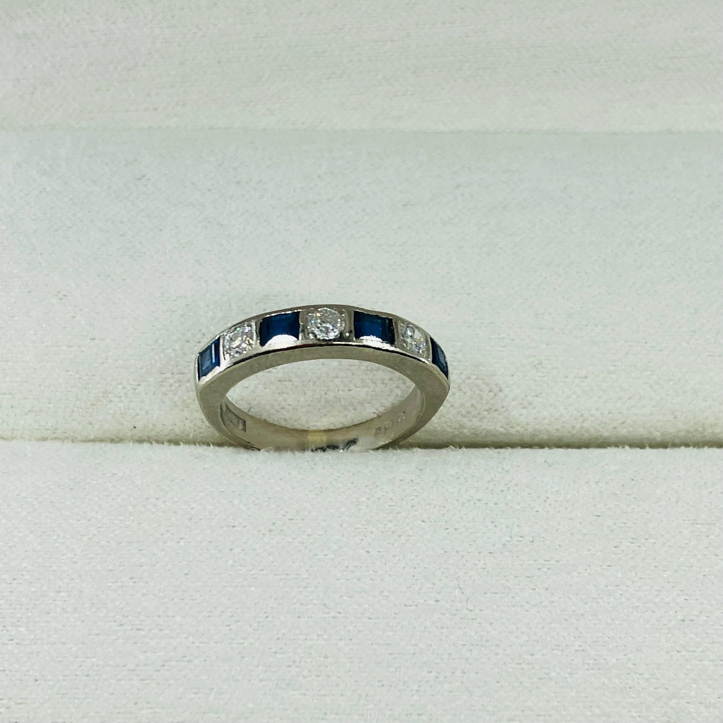 18ct White gold sapphire & diamond half-hoop ring