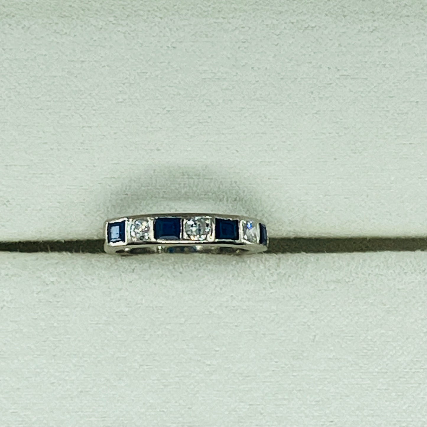 18ct White gold sapphire & diamond half-hoop ring
