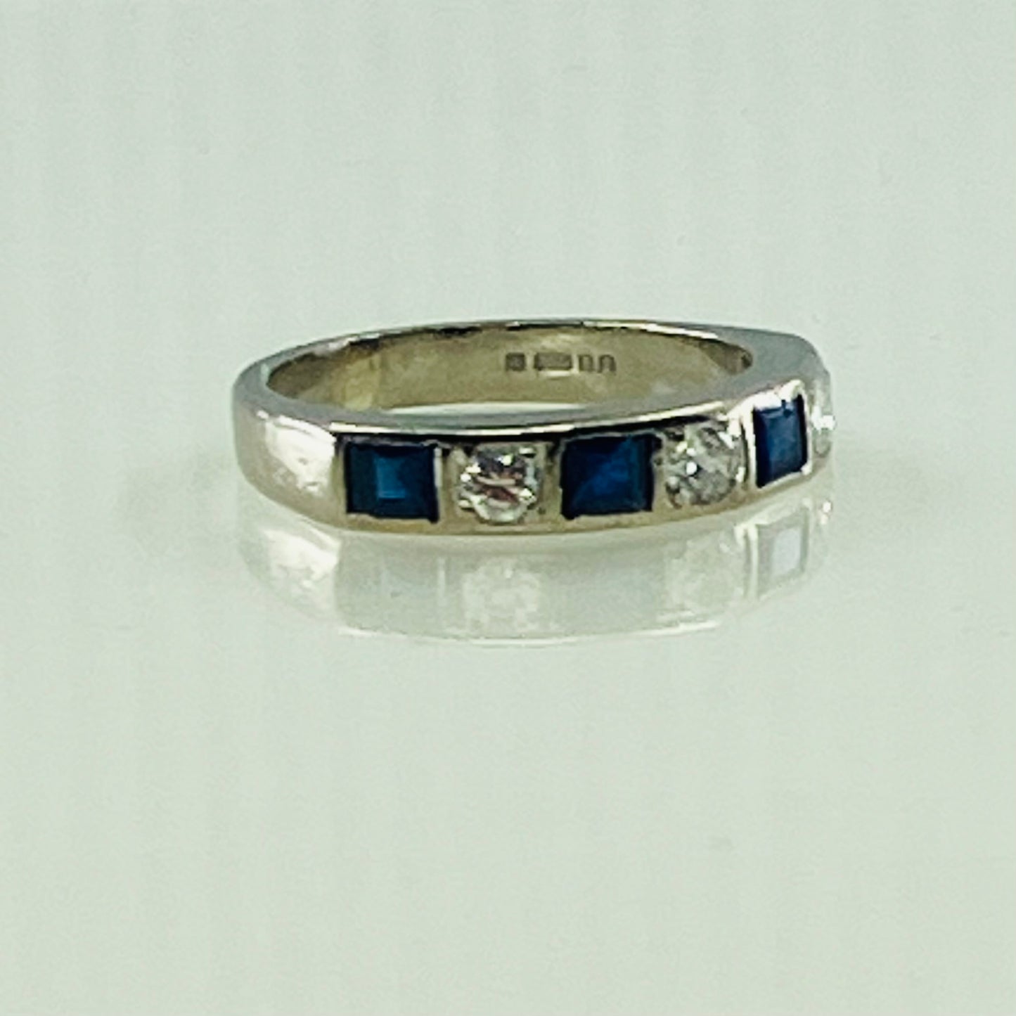 18ct White gold sapphire & diamond half-hoop ring