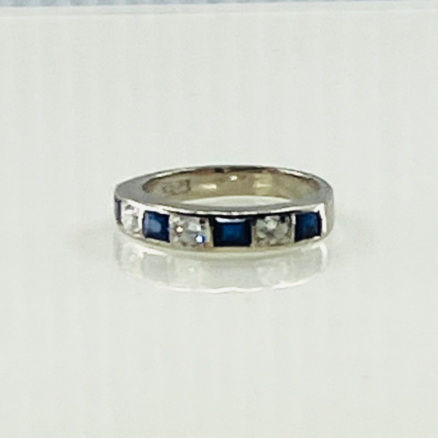 18ct White gold sapphire & diamond half-hoop ring