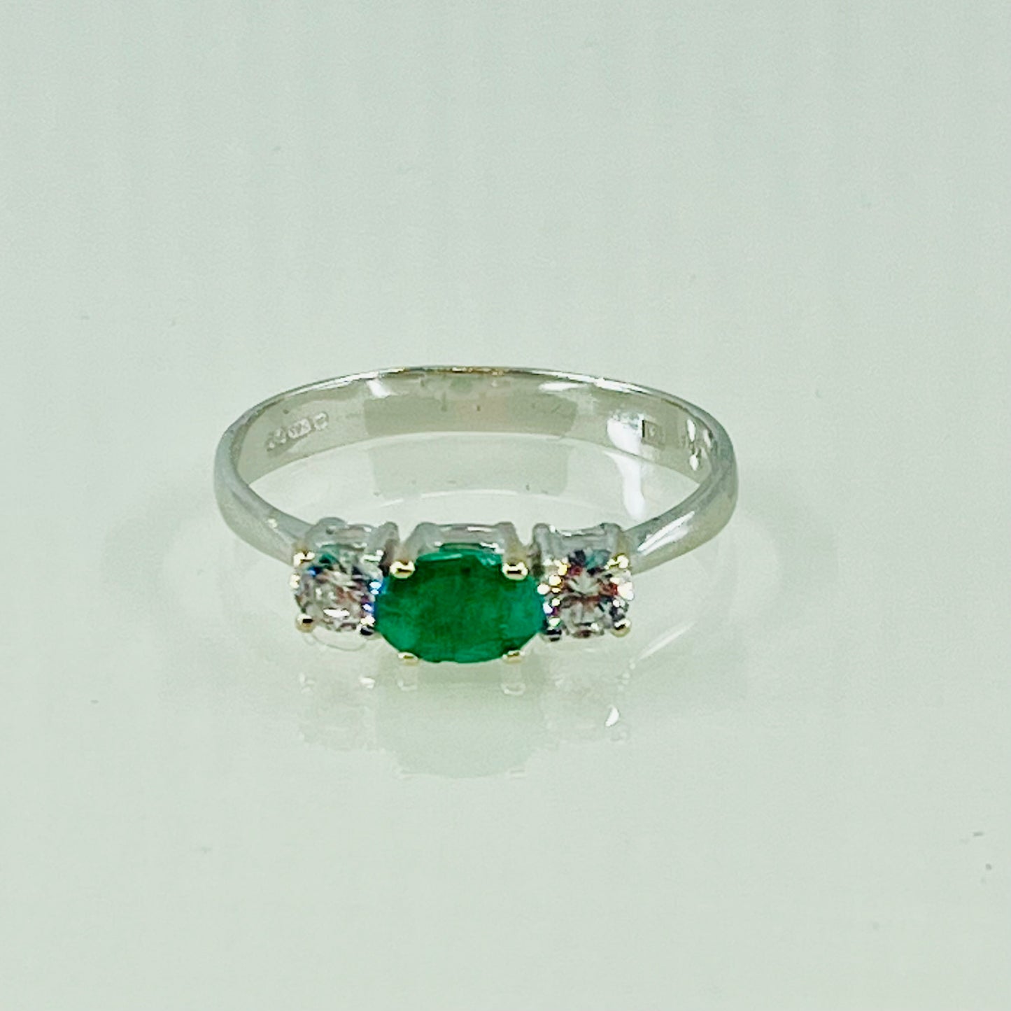 14ct White gold emerald & diamond engagement style ring