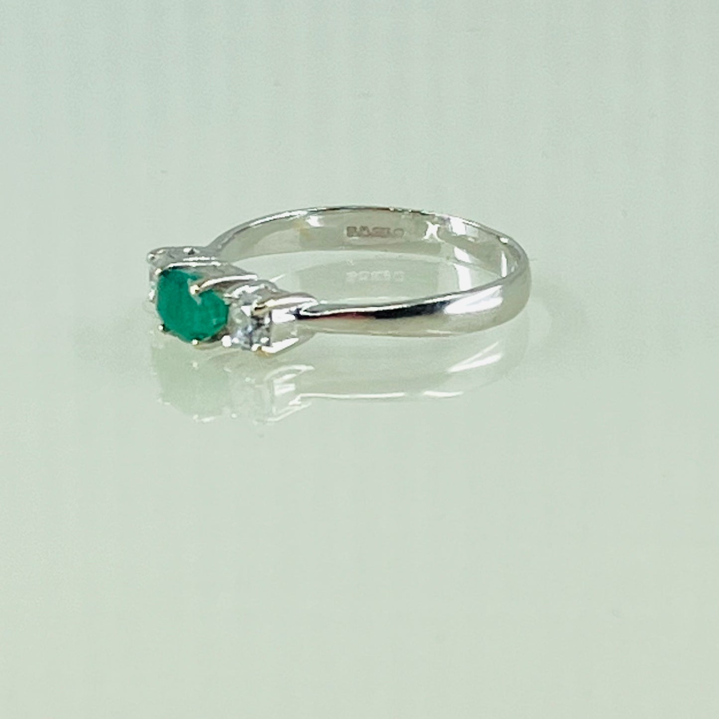 14ct White gold emerald & diamond engagement style ring